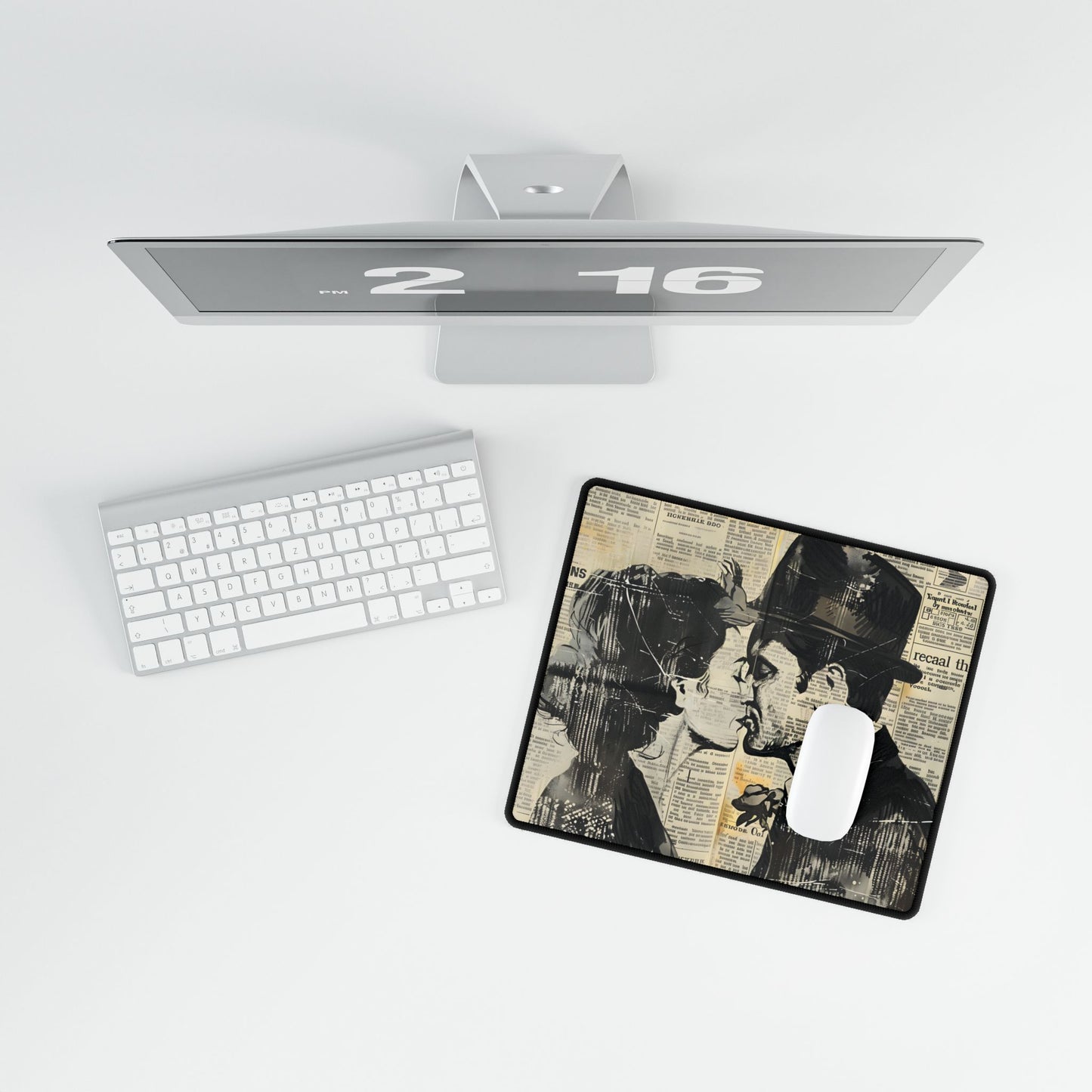 Vintage Romance Couples: Newsprint Artwork - Intimate Moments - Desk Mat