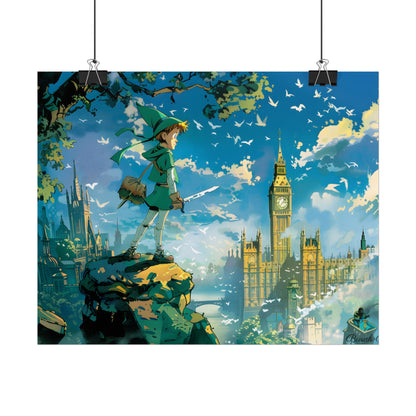 Whimsical Boy in Green: Colorful Illustration Artwork - Poster