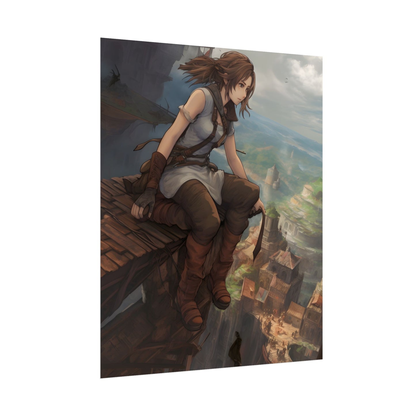 Dramatic Anime Birds Eye View: Dynamic Digital Art - Poster