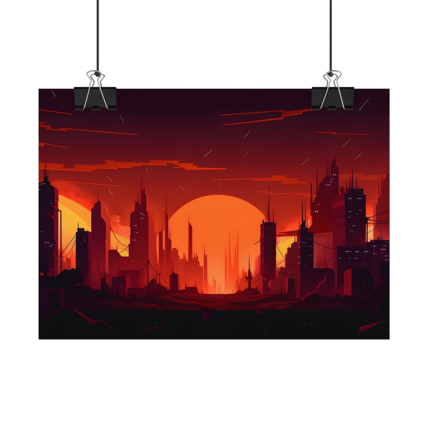 Cyberpunk Cityscape: Burning Nighttime Digital Art - Poster