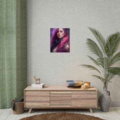Astonishing Female Portrait: Stylized Pink Hair Artwork in Dre - Poster