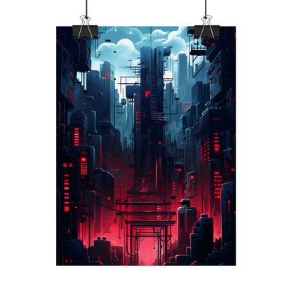 Cyberpunk Melancholy: A Nightly Cityscape Digital Art - Poster