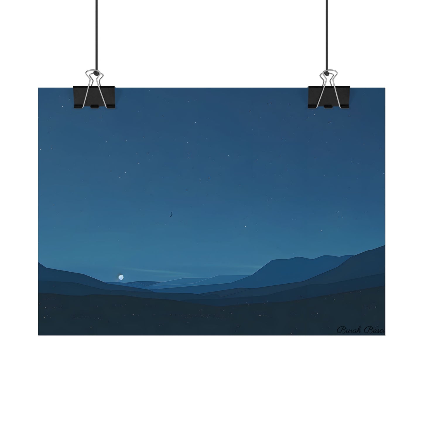 Minimalist Night Sky: Stars and Crescent Moon Art - Poster