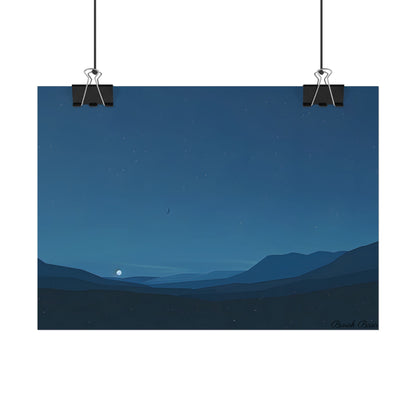 Minimalist Night Sky: Stars and Crescent Moon Art - Poster