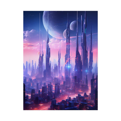 Cyberpunk Cityscape: Dark Futuristic Metropolis Digital Art - Poster