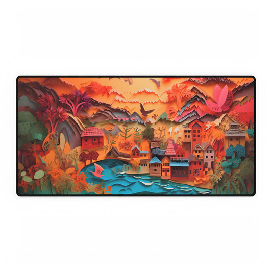 Magical Beach Landscape: Paper Quilling Artwork - Desk Mat