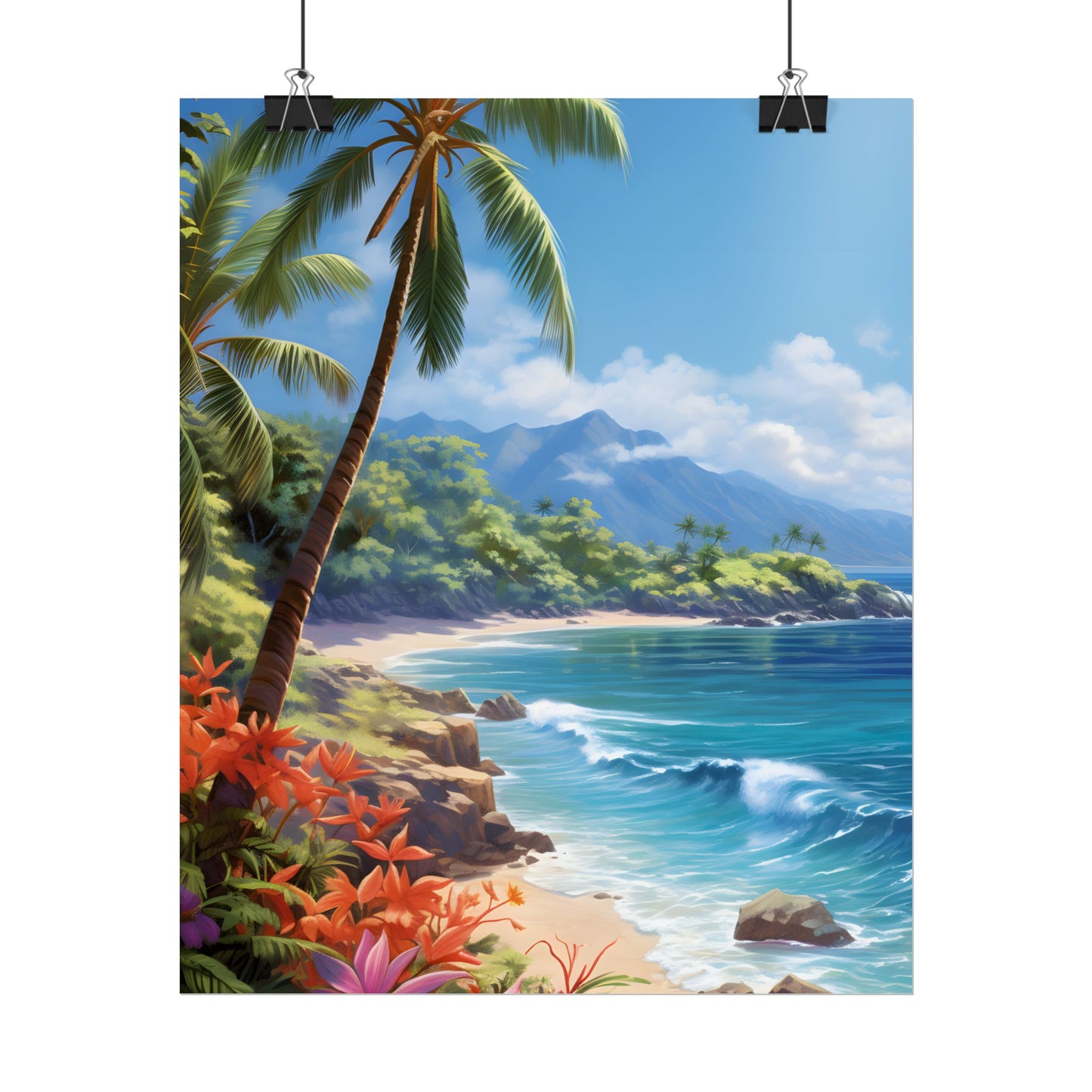 Tropical Paradise: Serene Island Oasis in Tranquil Blue Skies - Poster