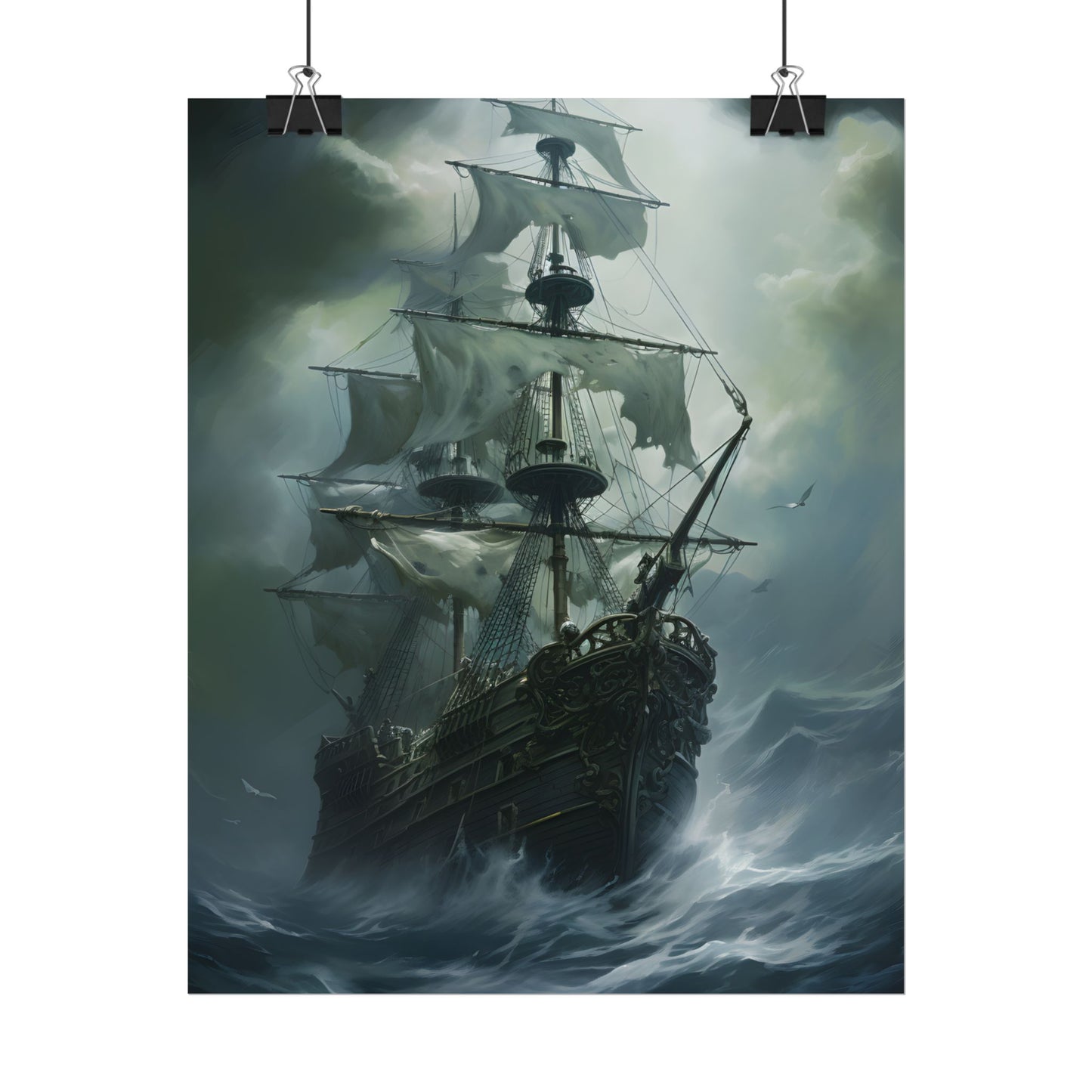 Surreal Pirate Ghost Ship Sailing Ocean - Poster