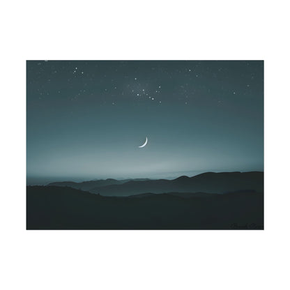 Minimalist Night Scene: Blue-Gray Sky Digital Art - Poster