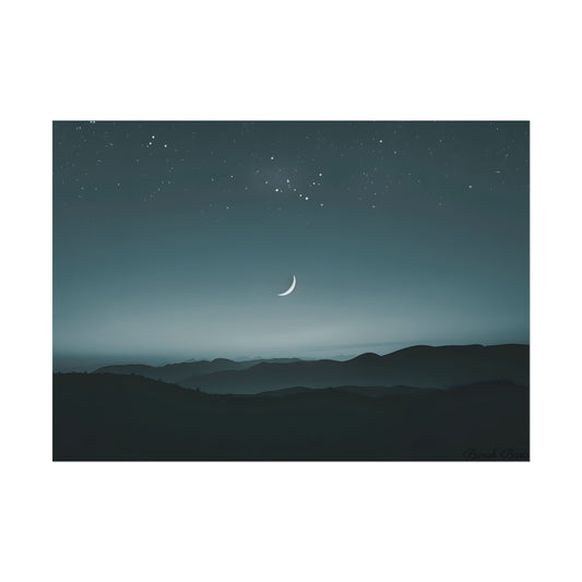 Minimalist Night Scene: Blue-Gray Sky Digital Art - Poster