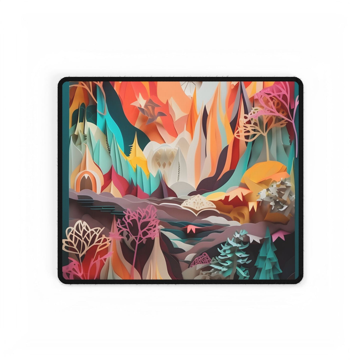 Realistic Paper Quilling Island Landscape: Green and Blue Natural Art - Desk Mat