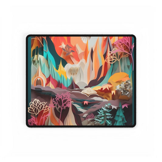 Realistic Paper Quilling Island Landscape: Green and Blue Natural Art - Desk Mat