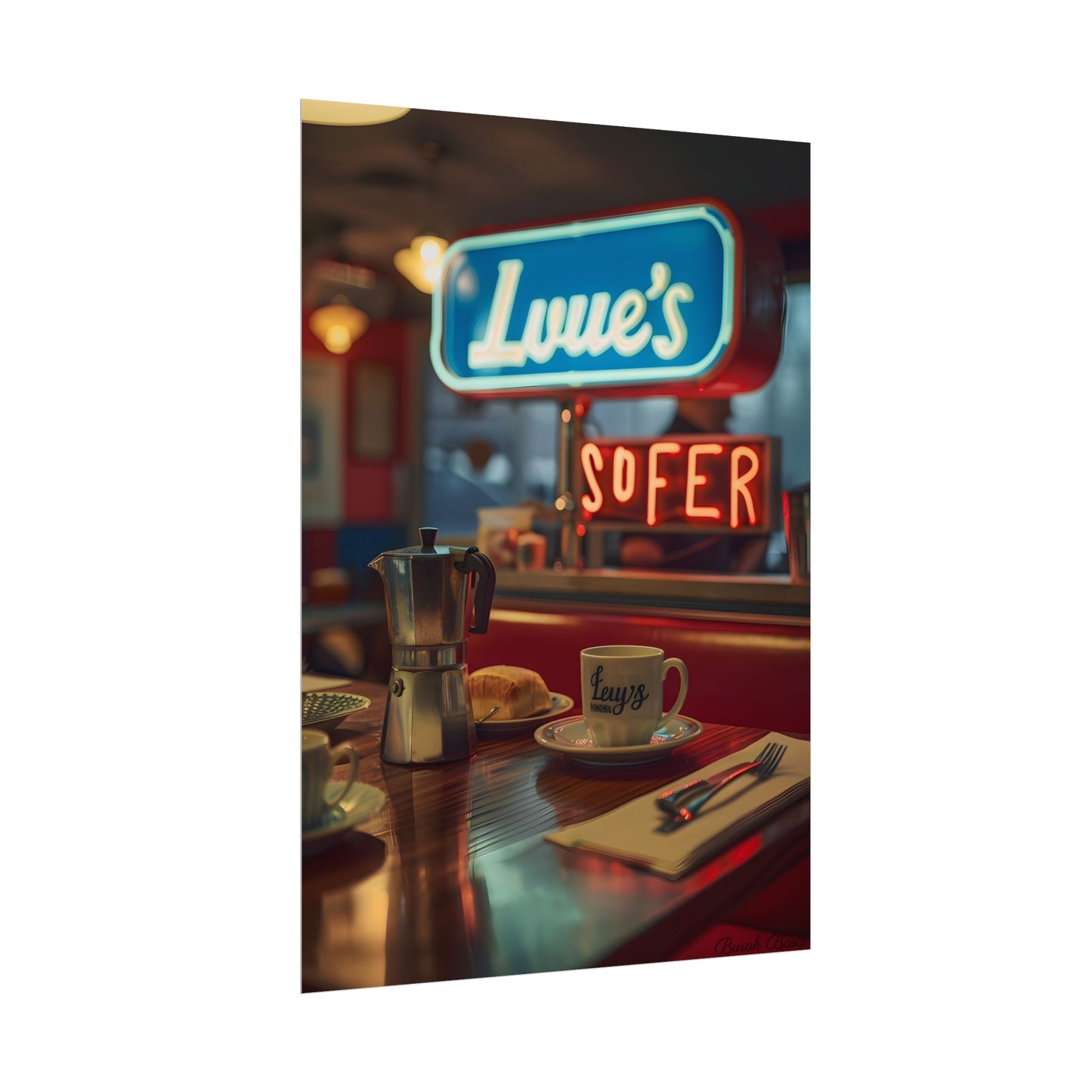 Retro Kitchen Diner Scene: Cozy Coffee Moment - Poster