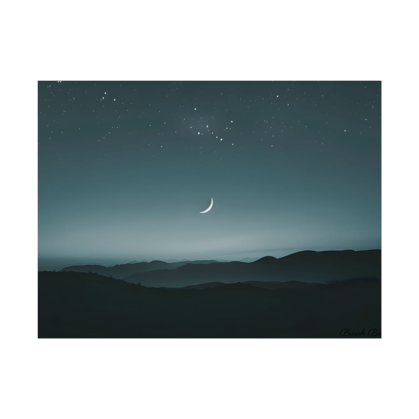 Minimalist Night Scene: Blue-Gray Sky Digital Art - Poster