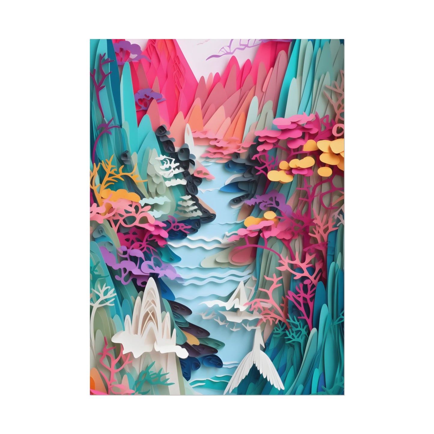 Japanese Paper Quilling Craft: Vibrant Landscape Art - Poster