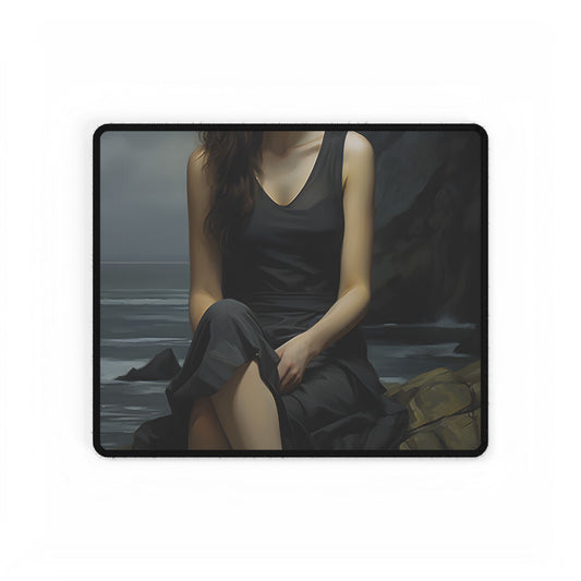 Serene Face with Glasses: Neutral Expression Art - Desk Mat