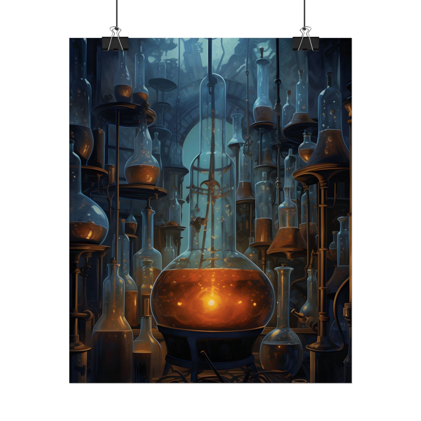Scientific Discovery: Mysterious Laboratory Scene with Beaker and Whiteboard - Poster