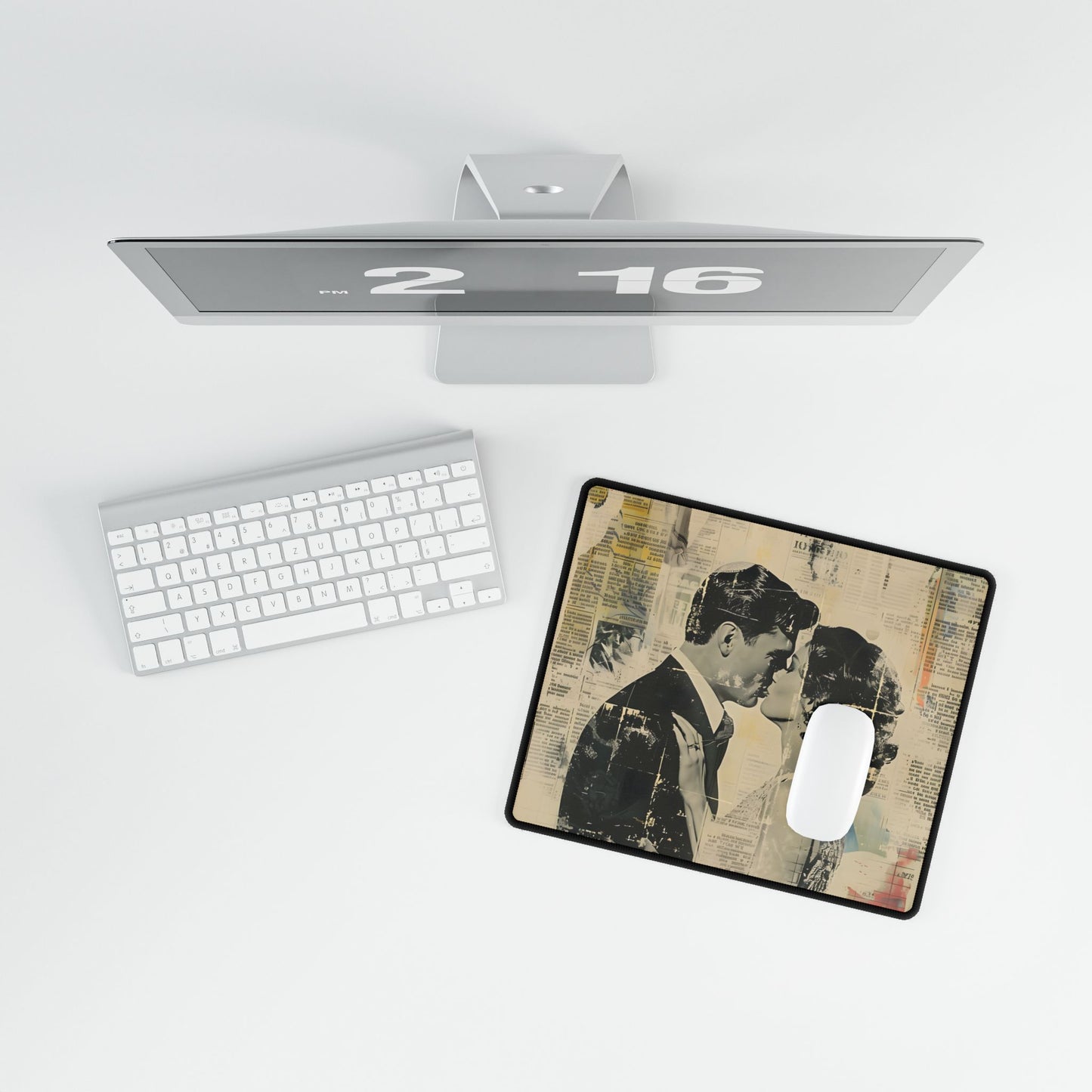 Vintage Romance: Celebratory Couple Art Poster - Desk Mat
