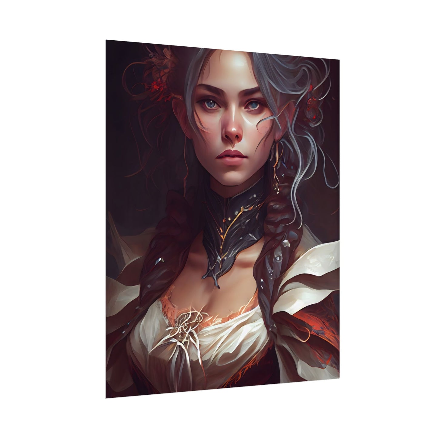 Glamorous Mid-20s Female Portrait: Black Hair Artwork - Poster