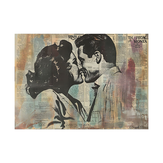 Vintage Romance: Couples in Love - Newsprint Art - Poster