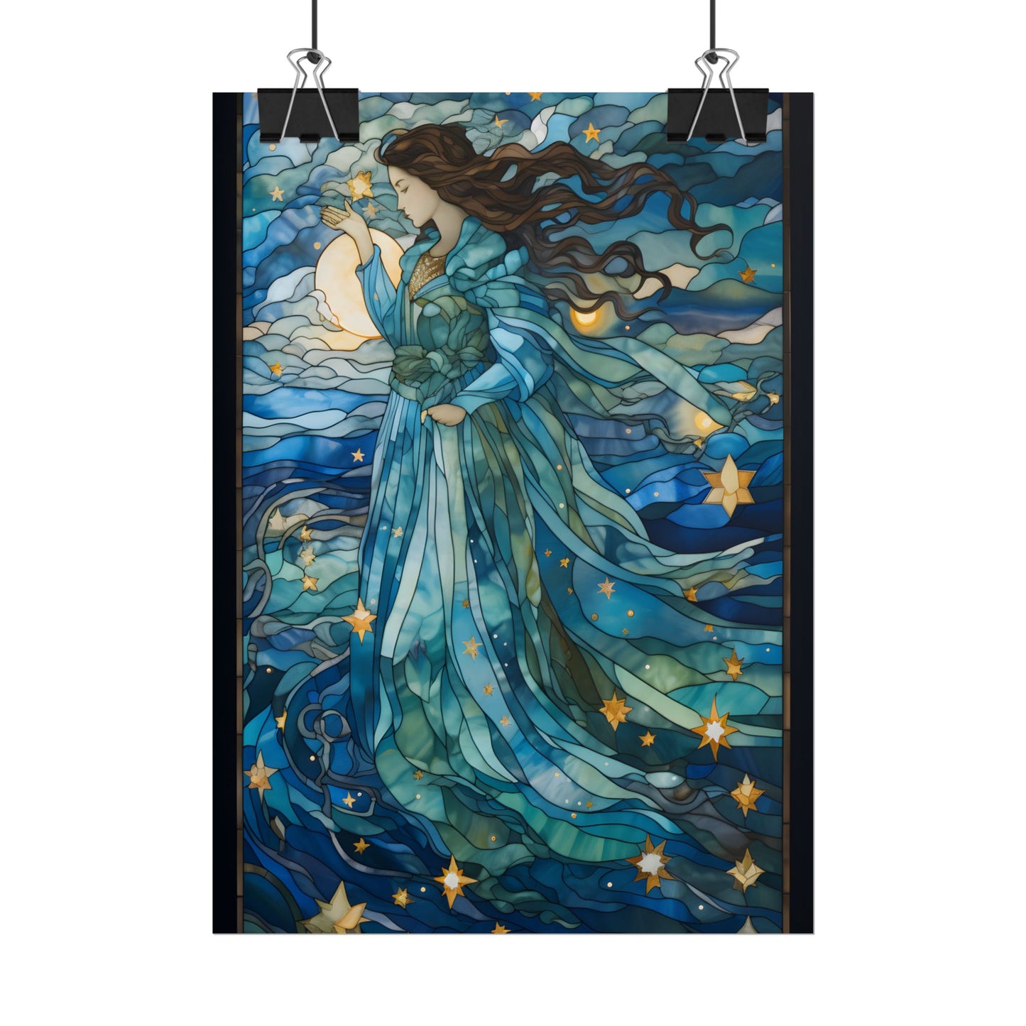 Medieval Stained Glass Art: A Colorful Church Window Piece - Poster