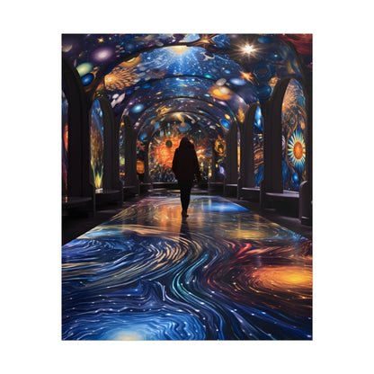 Celestial Art Gallery: Vibrant Space-Themed Artwork in a Colorful Interior - Poster