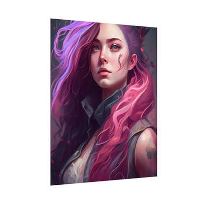 Astonishing Female Portrait: Stylized Pink Hair Artwork in Dre - Poster