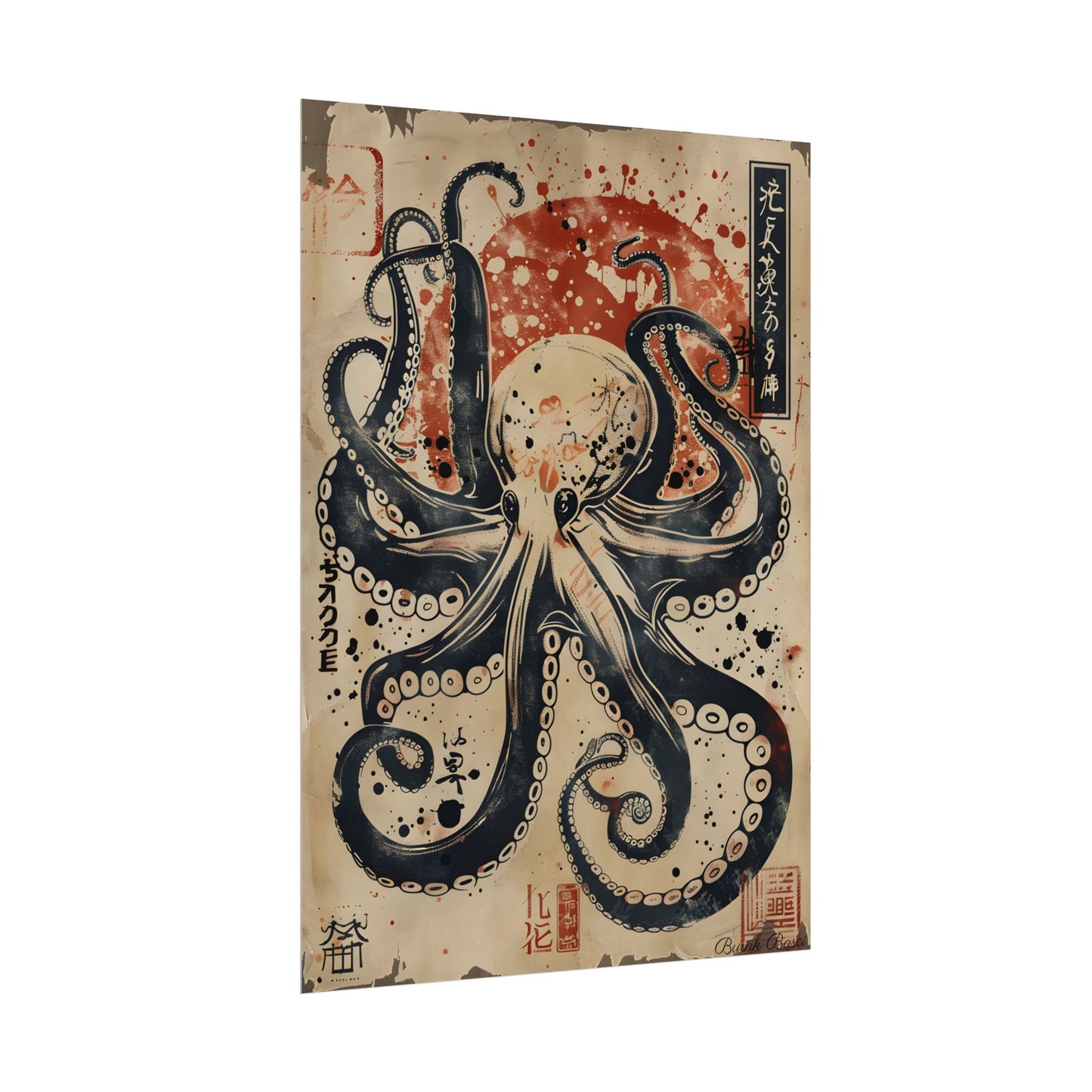 Stylized Octopus: Vibrant Japanese Ukiyo-E Artwork - Poster