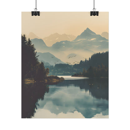 Serene Mountain Lake Aerial: Birds Eye View Artwork - Poster