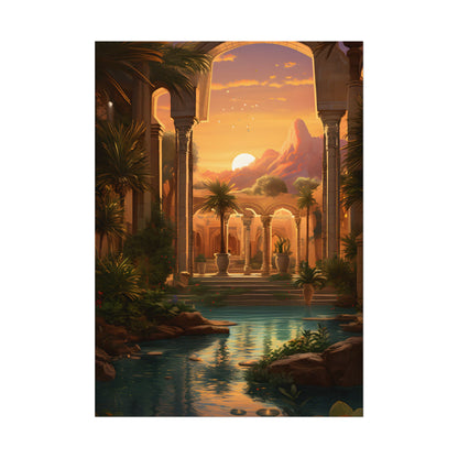 Desert Oasis at Sunset: Magical Desert Artwork - Poster