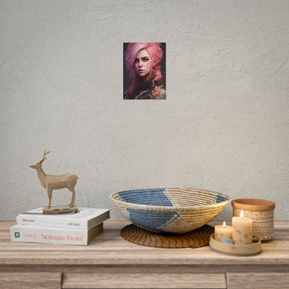 Astonishing Female Portrait: Vibrant Pink Hair in Dark Elegance - Poster