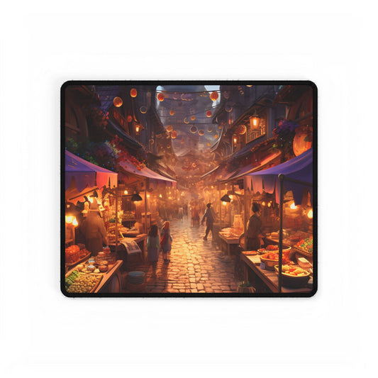 Magical Street Food Market: Vibrant Enchanted Scene Art - Desk Mat
