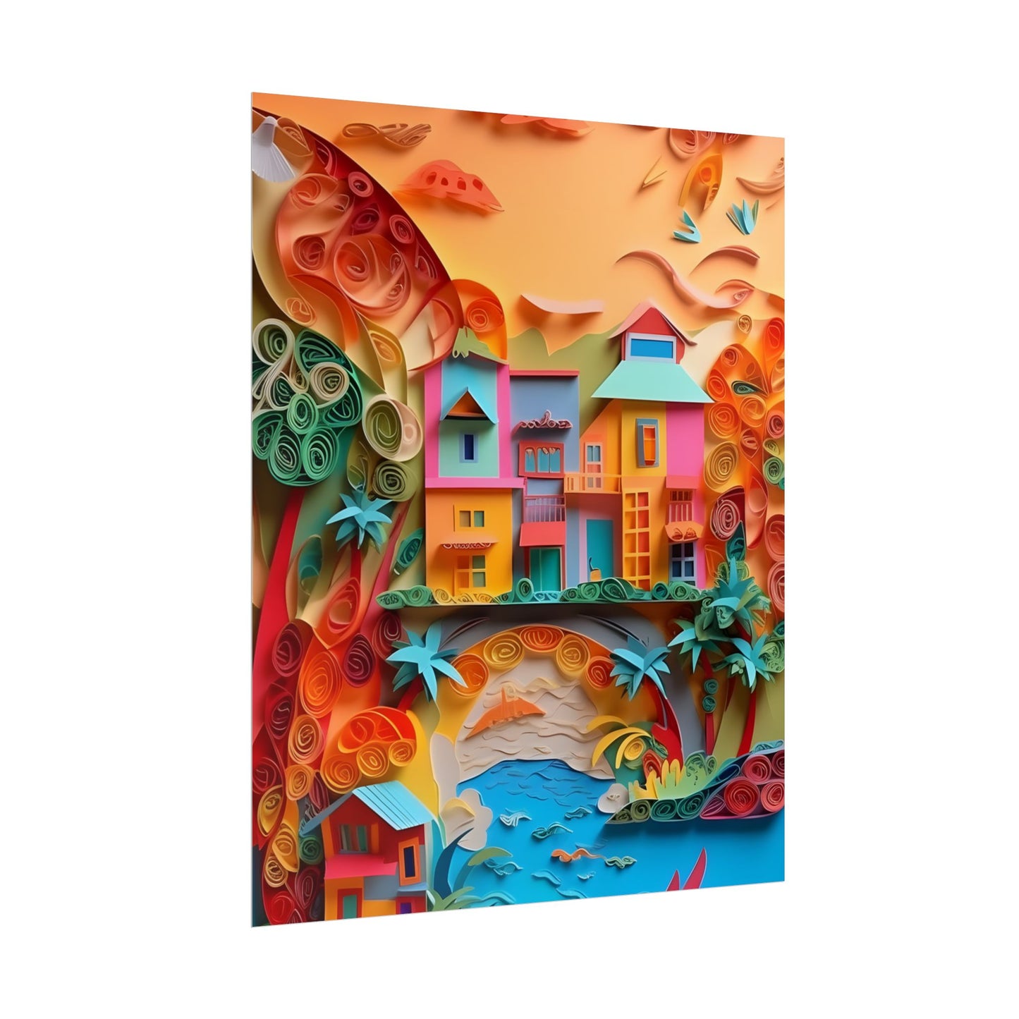 Eye-Catching Beach Paper Quilling: Quilled Landscape Artwork - Poster