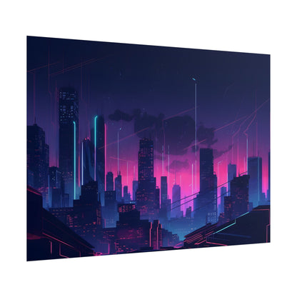 Melancholic Cyberpunk Cityscape: Nighttime Digital Art - Poster