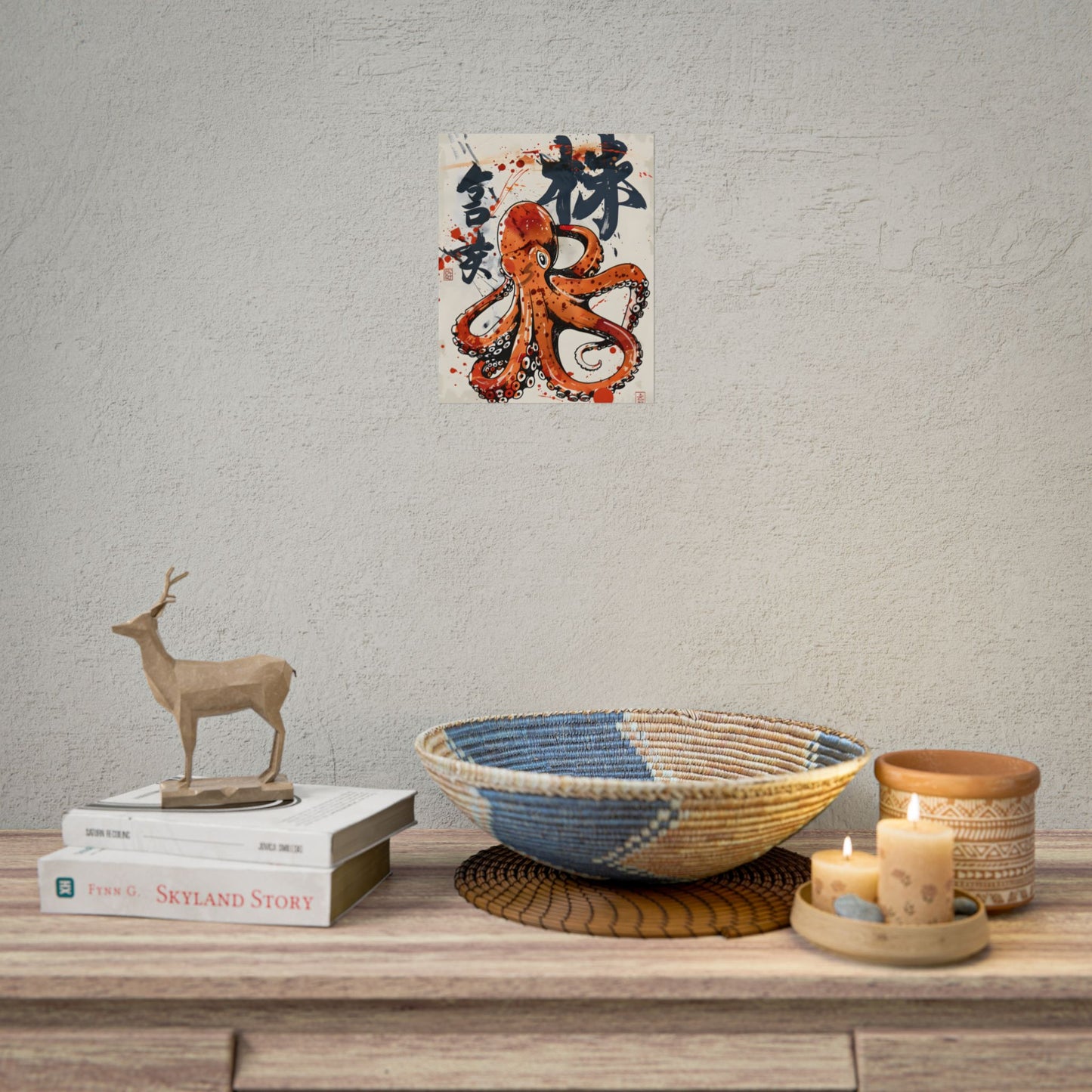 Traditional Japanese Octopus Art: Ukiyo-e Style Mural - Poster