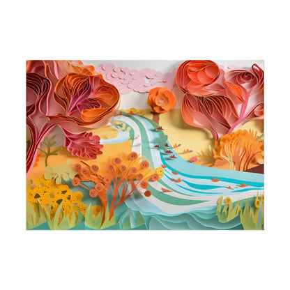 Magical Beach Landscape: Serene Paper Quilled Artwork - Poster