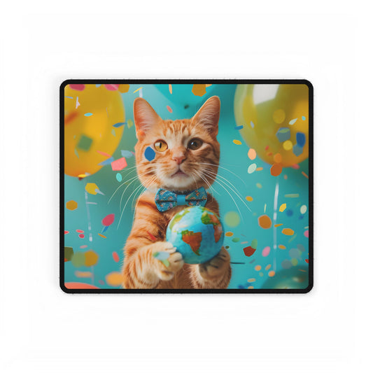 Charming Whiskers: Cat in Bow Tie with Mini Flag - Desk Mat