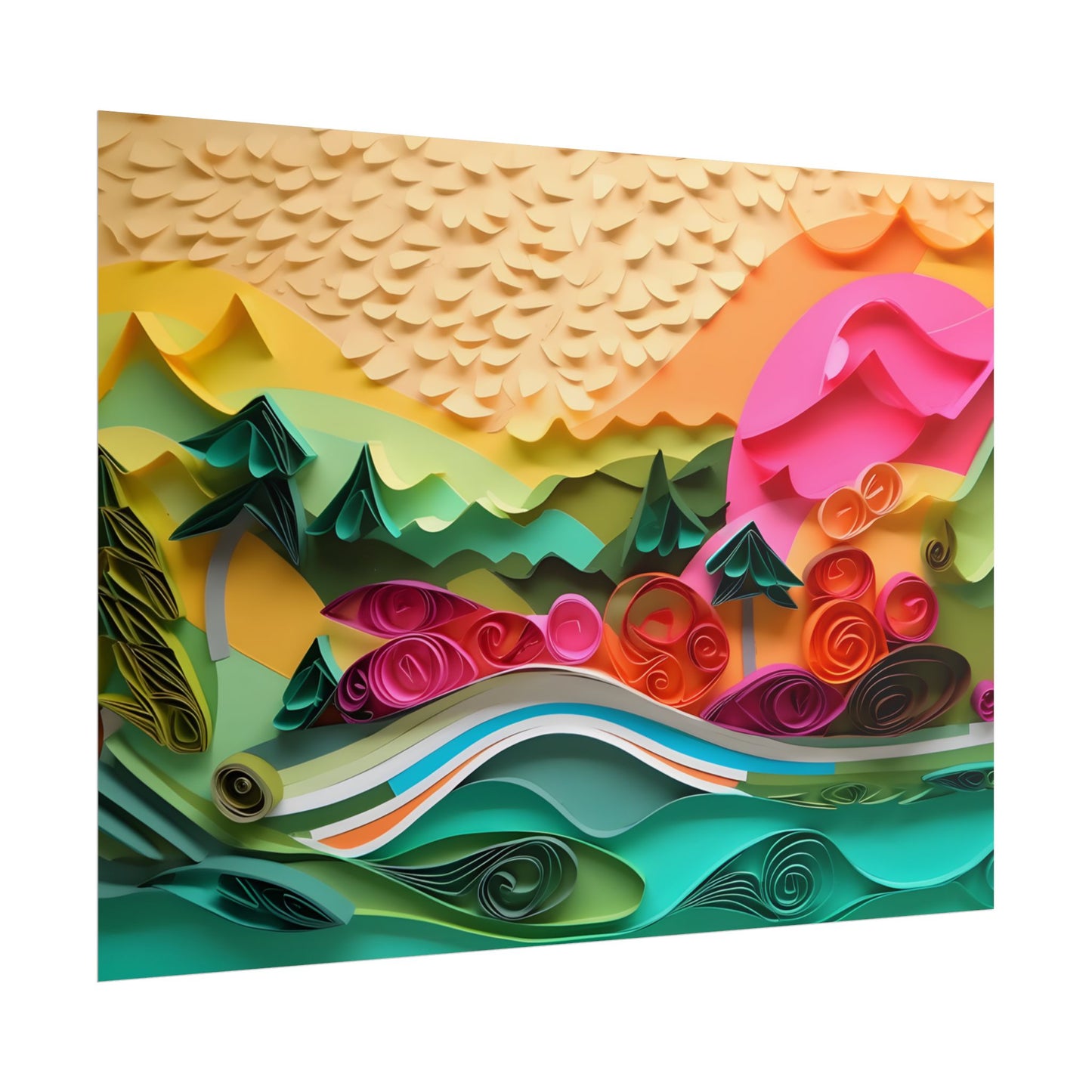 Magical Beach Landscape: Paper Quilling Art Piece - Poster