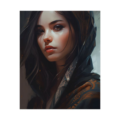 Dark Hair Woman: Colorful Portrait Digital Artwork - Poster