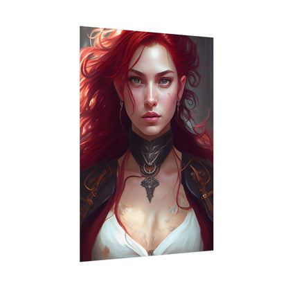 Red Hair Beauty: Elegant Woman in Black - Poster