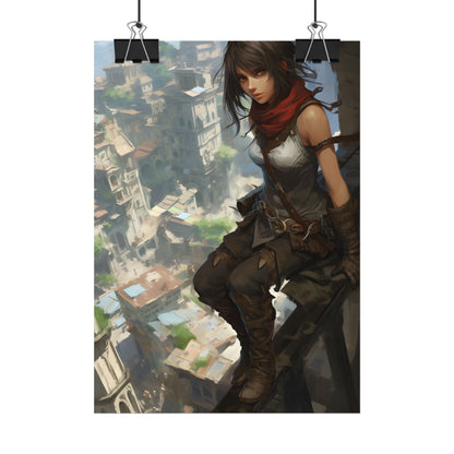 Anime Fantasy Bird's Eye View: White Feathers Digital Art - Poster