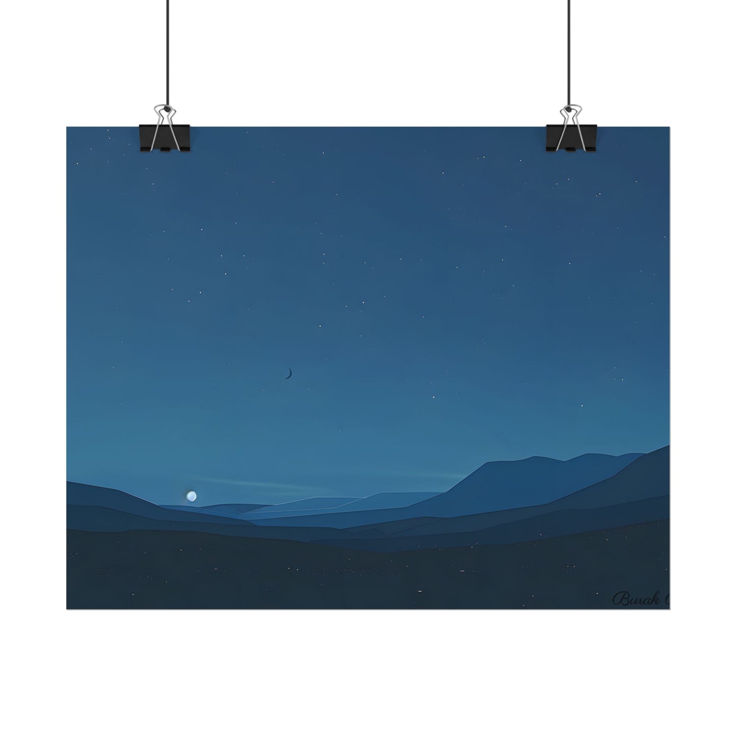 Minimalist Night Sky: Stars and Crescent Moon Art - Poster