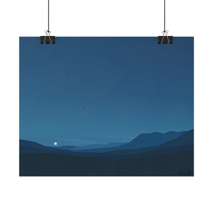 Minimalist Night Sky: Stars and Crescent Moon Art - Poster