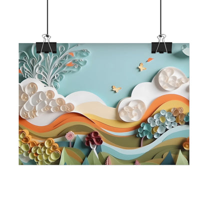 Peaceful Beach Serenade: Paper Quilling Art - Poster