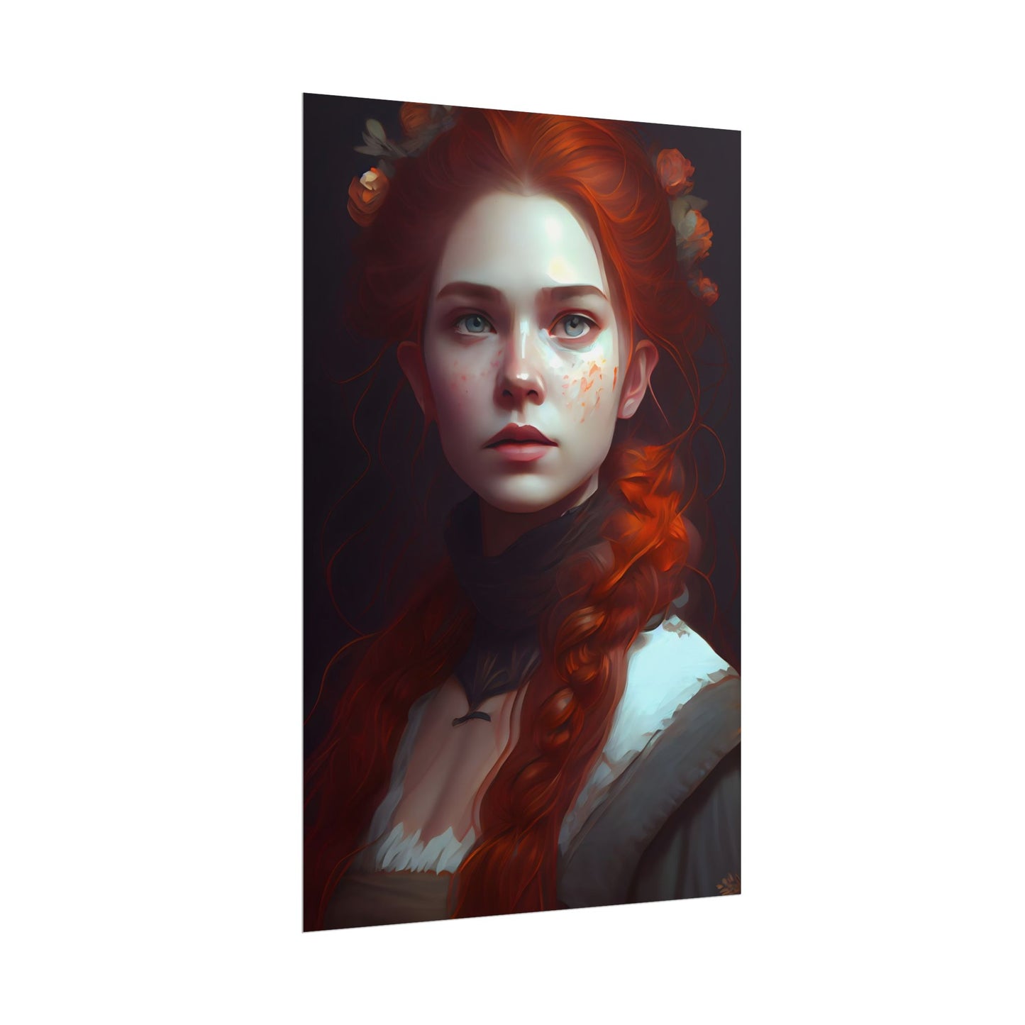 Astonishing Redhead Portrait: Elegant Young Woman in Dress - Poster