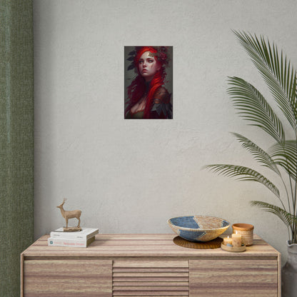 Intimate Red Hair Portrait: Artistic Female Figure in Black Dress - Poster