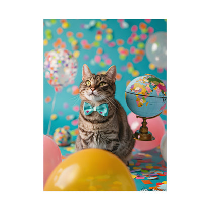 Whimsical Cat with Bow Tie: Mysterious Feline Artwork - Poster
