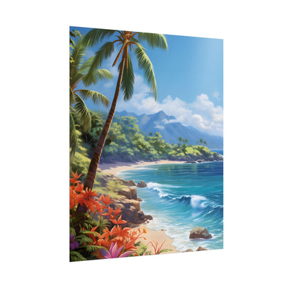 Tropical Paradise: Serene Island Oasis in Tranquil Blue Skies - Poster