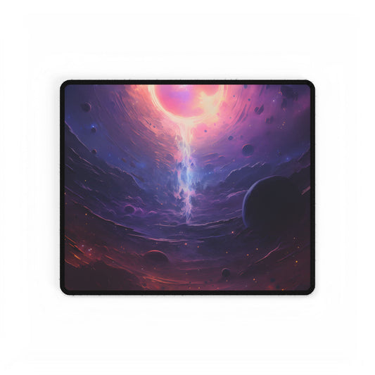 Black Hole Cosmic Odyssey: Dark Planet in Space Art - Desk Mat