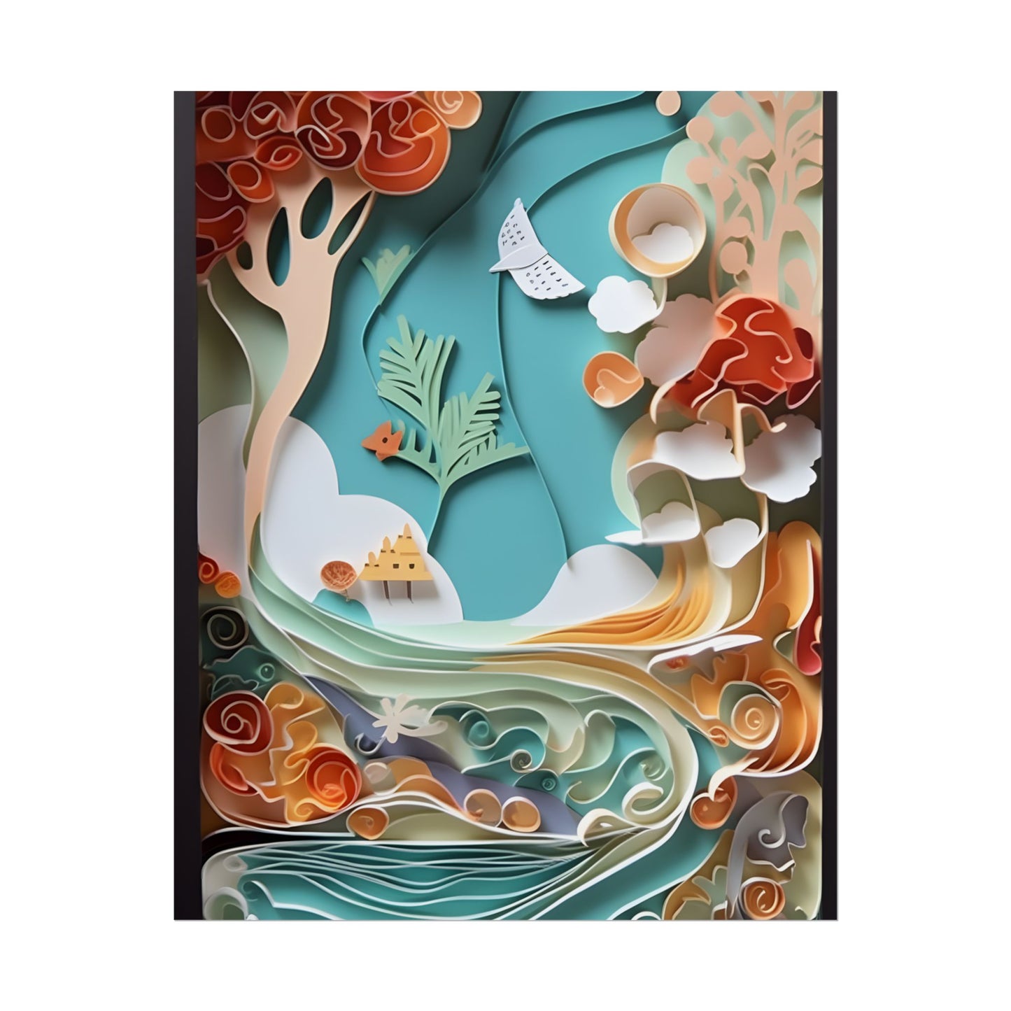 Paper Quilled Beach Sunset: Calming Beach Landscape Artwork - Poster